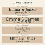 Font options A to D for personalized names and date
