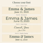 Font options A to D for personalized names and date