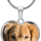Bail and snake chain detail of the pet photo heart necklace, polished steel with a smooth finish.