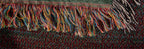 Corner of the Tiger Botanical woven cotton blanket showing the multicolor bottom fringe meeting the black-and-white side fringe.