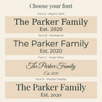 Font options A to D for personalized names and date