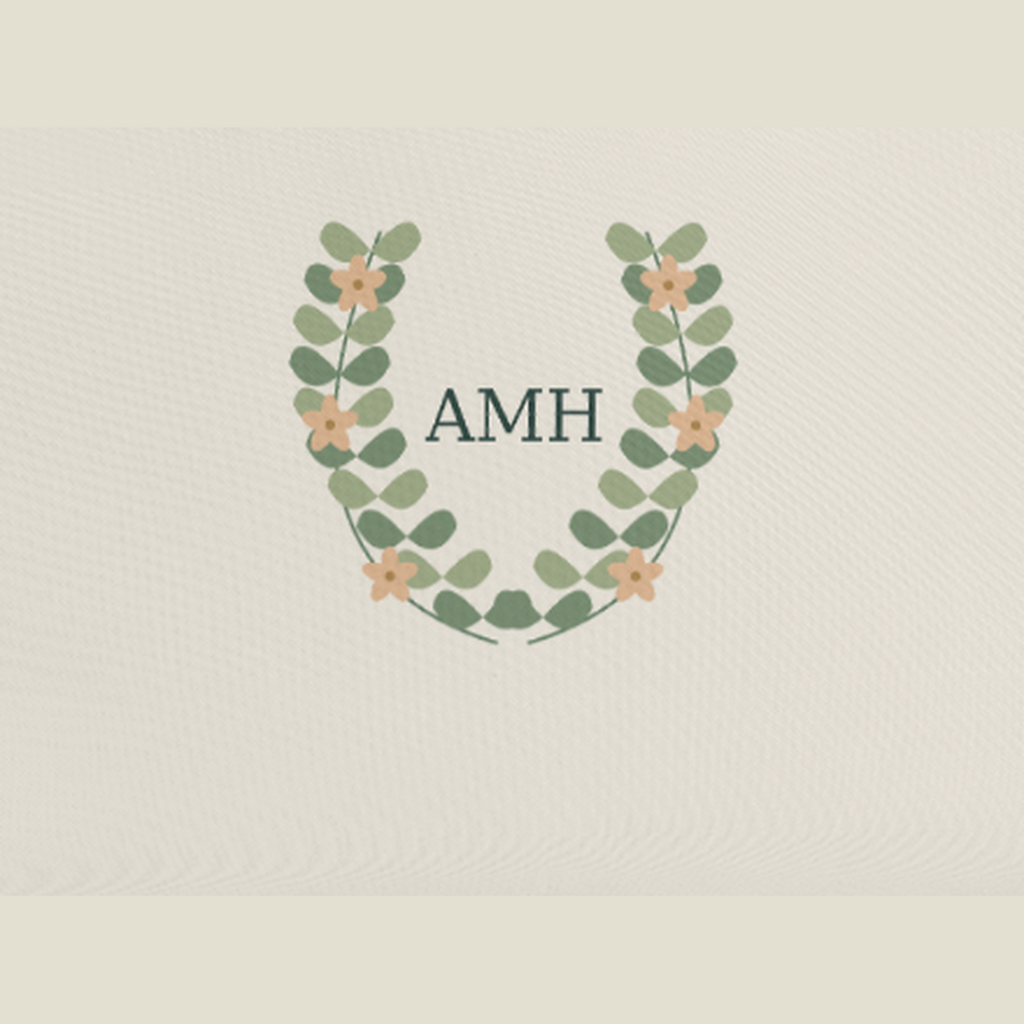 Close-up of the botanical print and corrected AMH spacing within the leaves.