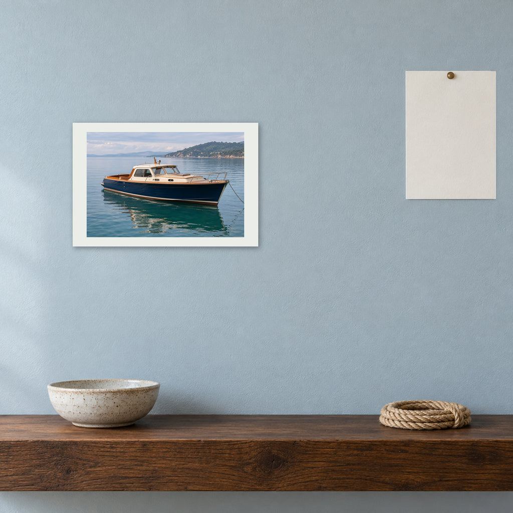 A 12 by 8 inch boat canvas in a calibrated coastal entry setting with an A5 paper reference.