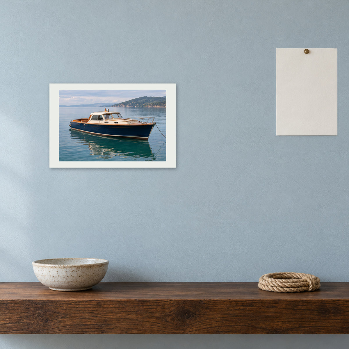 A 12 by 8 inch boat canvas in a calibrated coastal entry setting with an A5 paper reference.