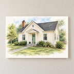 Unframed watercolor-style house portrait canvas, 12 by 8 inch landscape