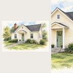 Full landscape canvas preview with a closer view of the same house portrait artwork