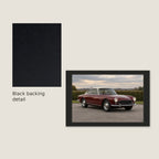 Authentic black canvas backing detail beside a complete front view of the classic car canvas.