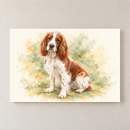 Unframed watercolor pet canvas featuring an original spaniel portrait, without optional text.