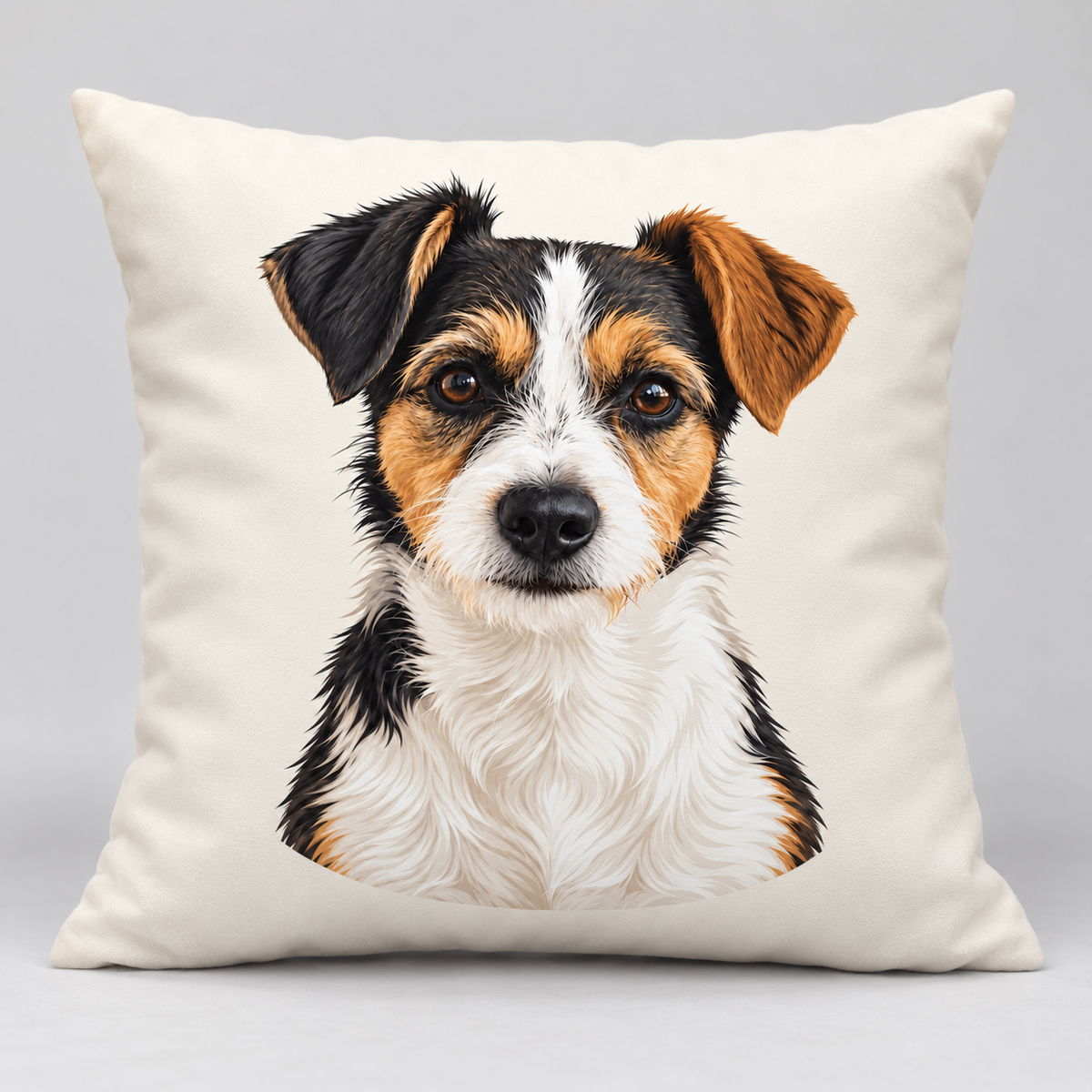 Front view of the custom pet portrait pillow with insert.