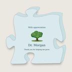 Angled view of the same puzzle-piece plaque showing its thickness.