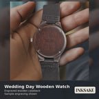 Wedding Day Wooden Watch video showing the engraved caseback