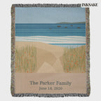 Personalized Coastal woven blanket with The Parker Family and the date June 14, 2020