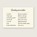 Custom recipe canvas showing the complete Sunday pancakes recipe and a printed ivory-toned border.