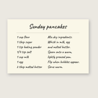 Custom recipe canvas showing the complete Sunday pancakes recipe and a printed ivory-toned border.