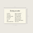 The Sunday pancakes recipe canvas with its width, height and depth marked.