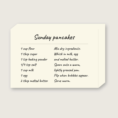 Angled view of the Sunday pancakes recipe canvas showing its gallery-wrap depth, with the cream background wrapping around the edges.