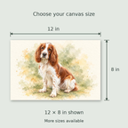 Spaniel watercolor canvas size guide with the width and height marked.